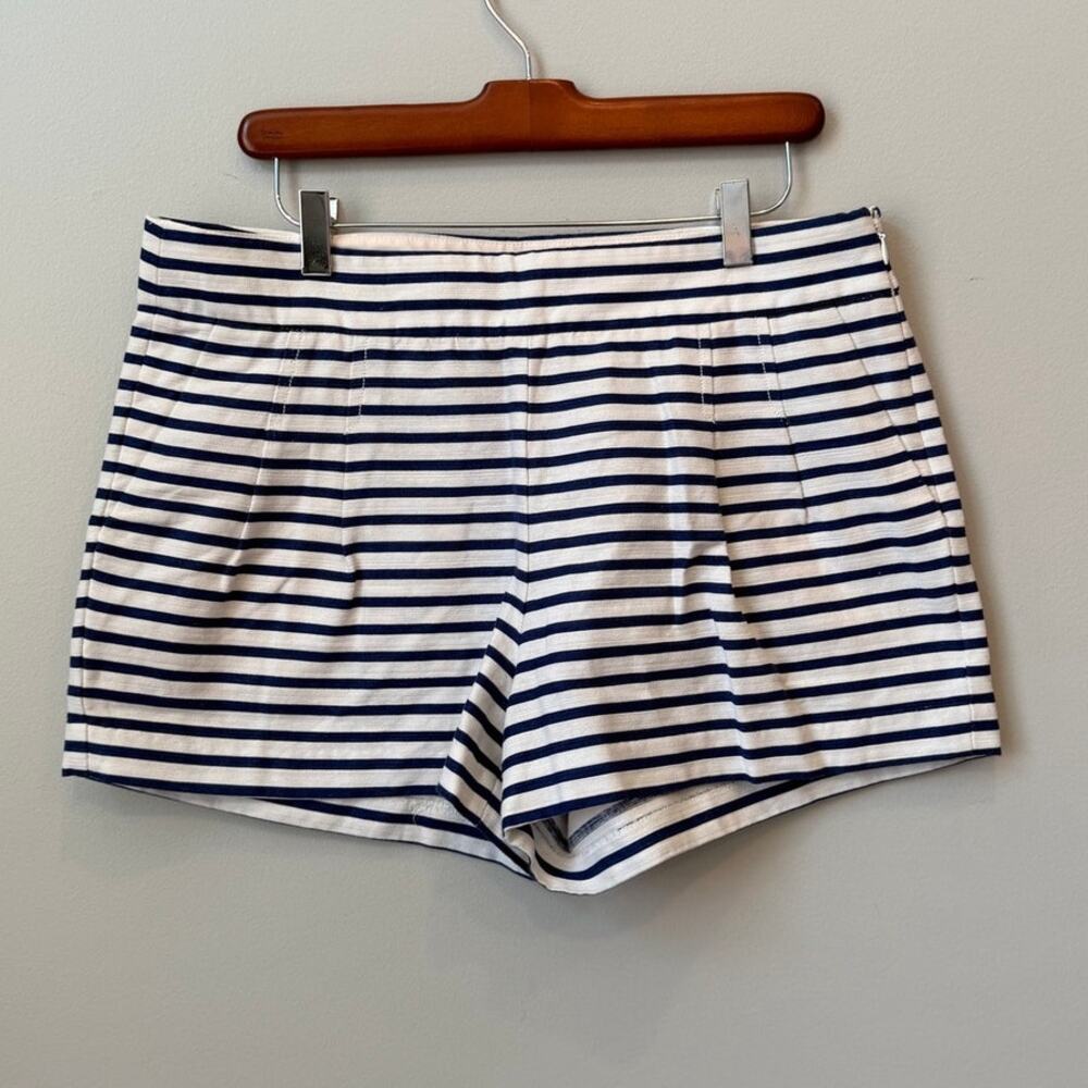 J.Crew Striped Dapper Pleated Cotton Linen Side-Zip Shorts Women's Size 10